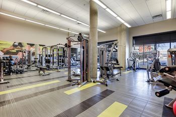 On site fitness center with a variety of strength and cardio equipment for use.